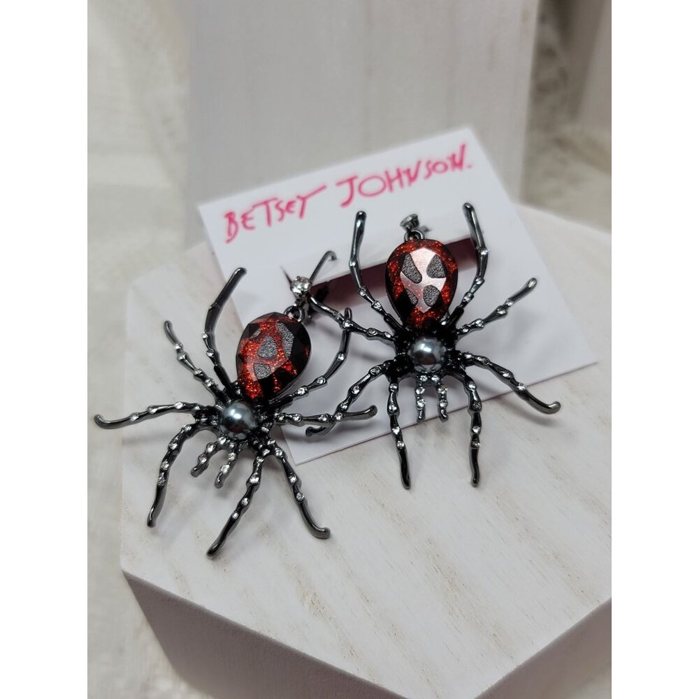 Betsey Johnson Large Spider Rhinestone Earrings